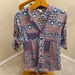 🔥Style and Co. Sz med lightweight, paisley button up and button up sleeve boho